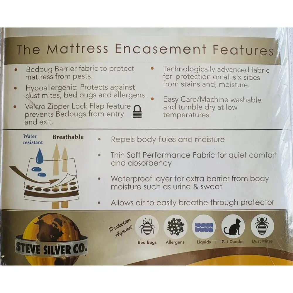 STEVE SILVER FULL MATTRESS ENCASEMENT hypoallergenic NO BED BUGS DUST MITES